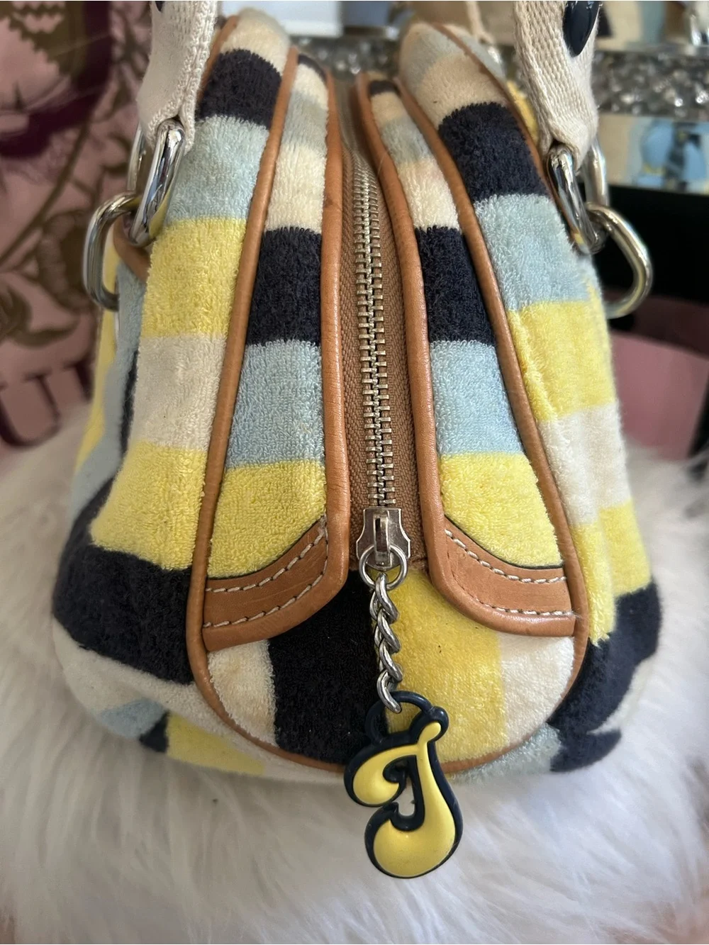 Rare Y2K Vintage Juicy Couture Colorful Striped Terry BEE Bowler Satchel Bag 🐝